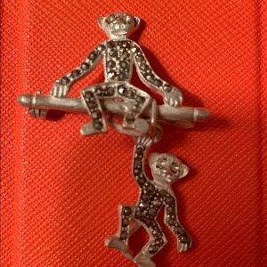 Vintage marcasite monkey pin
